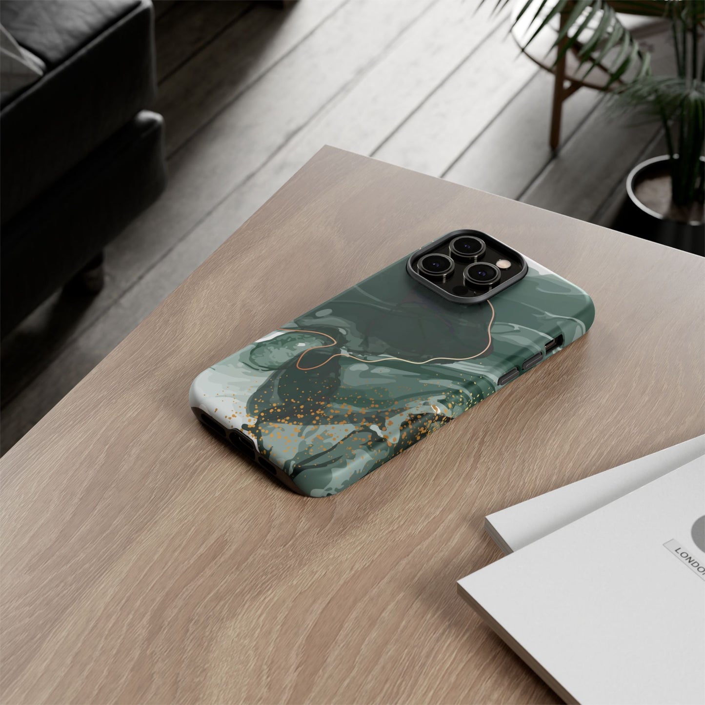 Green Marble Design with Gold Accents iPhone/Samsung Tough Phone Case