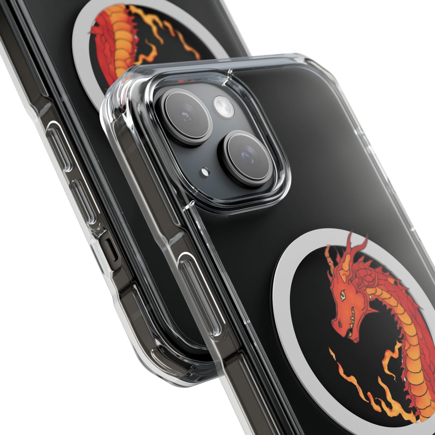 iPhone Case - MagSafe Compatible Charging- Fire Dragon Design with - Magnetic Clear Impact Cases