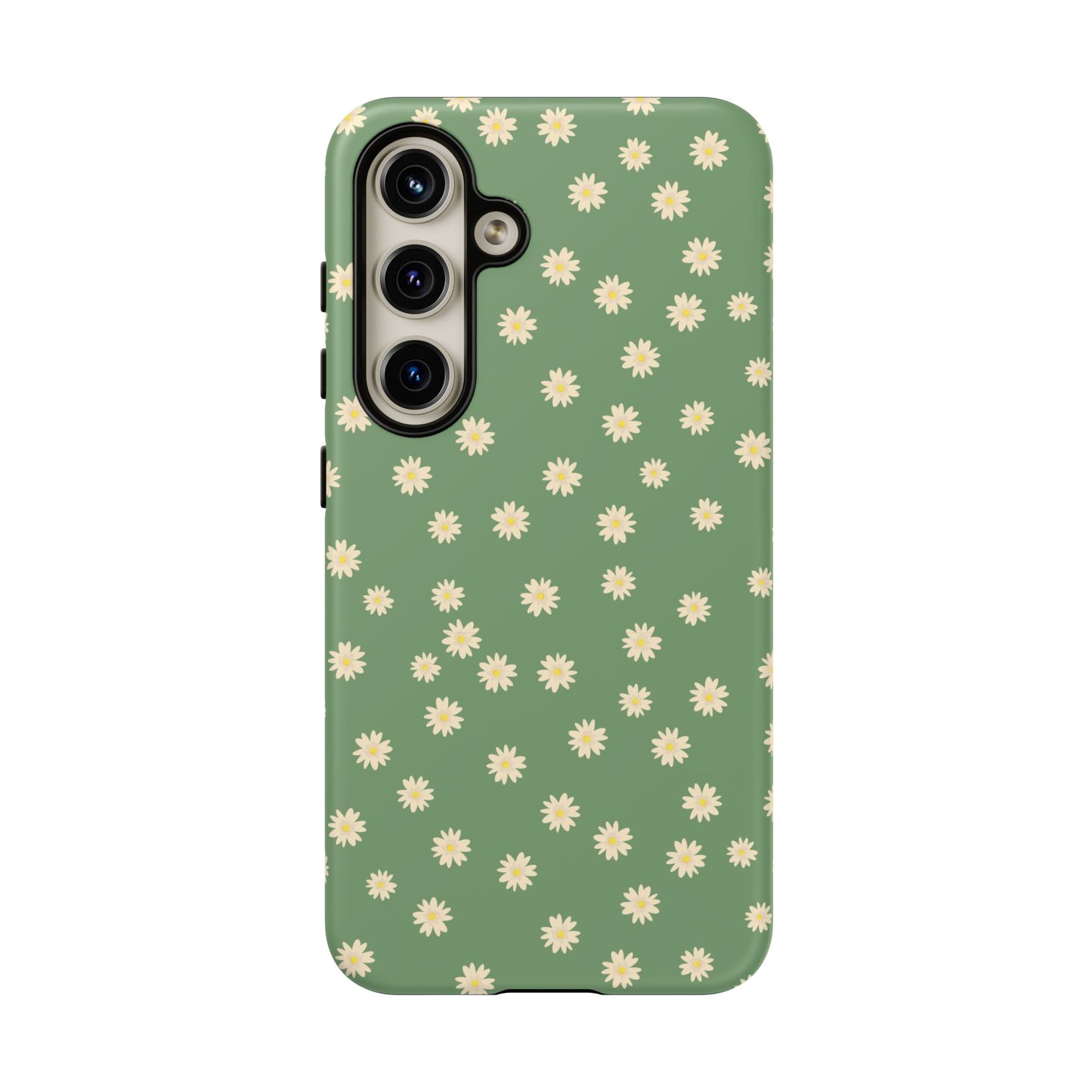 Floral Tough iPhone/Samsung Case - Durable Green Daisy Print for Nature Lovers