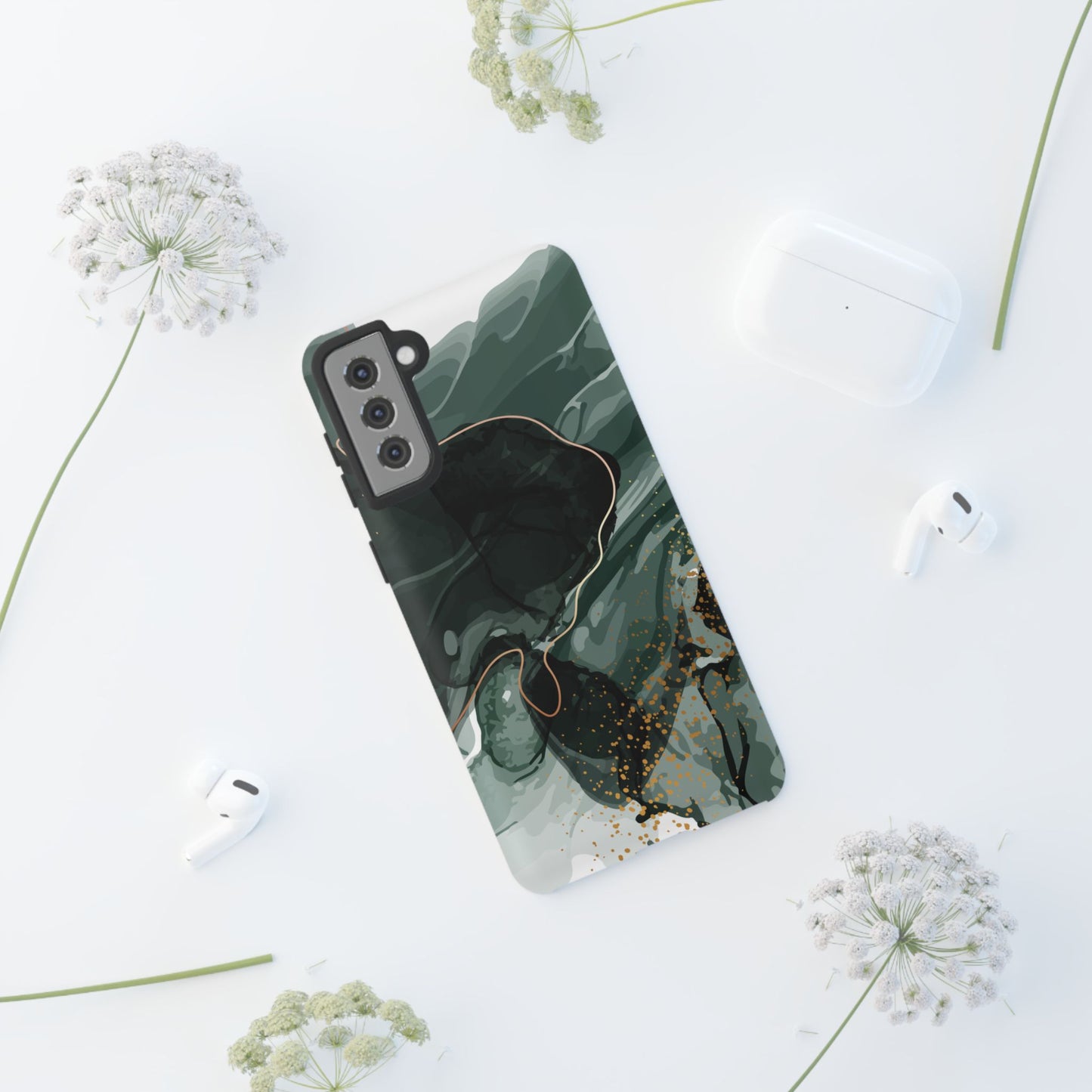 Green Marble Design with Gold Accents iPhone/Samsung Tough Phone Case