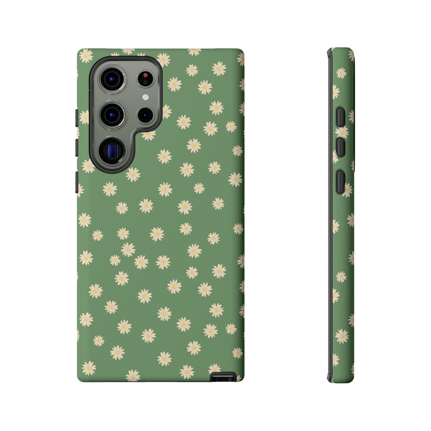 Floral Tough iPhone/Samsung Case - Durable Green Daisy Print for Nature Lovers