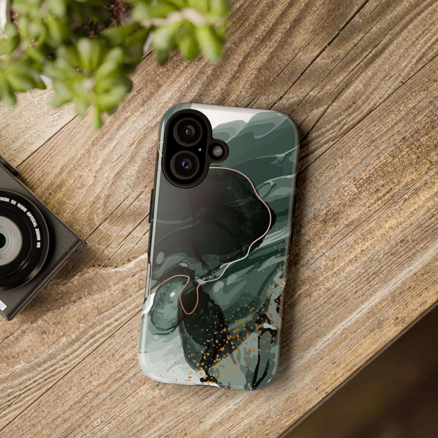 Green Marble Design with Gold Accents iPhone/Samsung Tough Phone Case