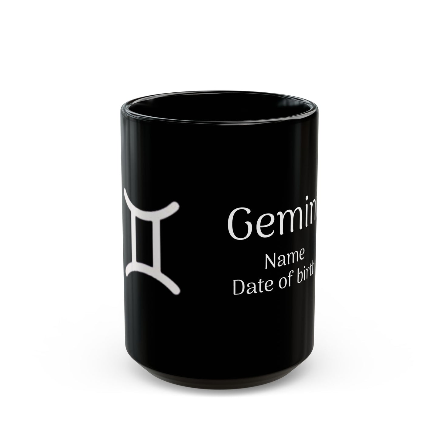 Personalized Gemini Astrology Mug - Custom Name & Birth Date - 11oz/15oz Black Coffee Cup