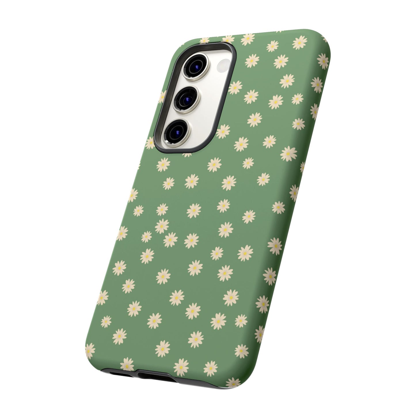 Floral Tough iPhone/Samsung Case - Durable Green Daisy Print for Nature Lovers