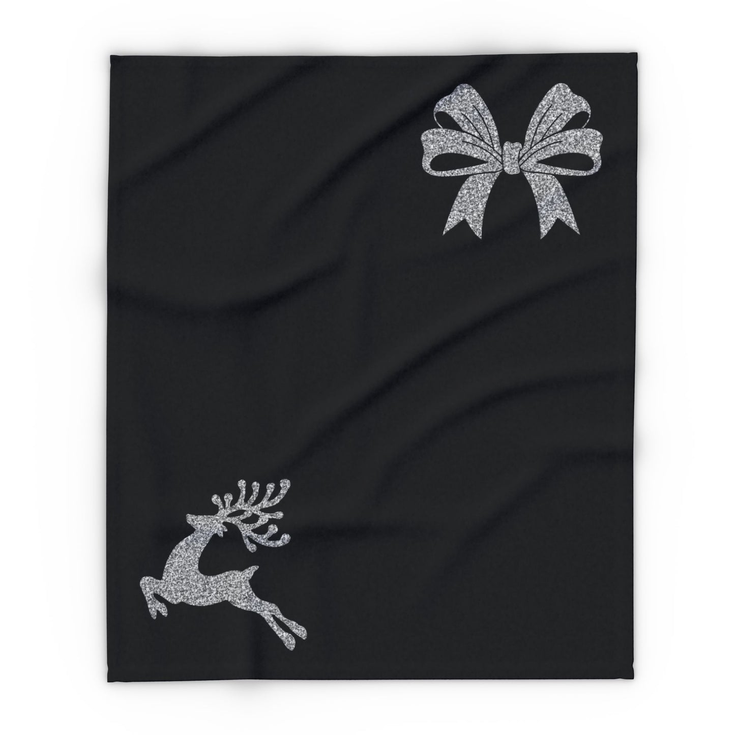 Cozy Arctic Fleece Blanket with Reindeer and Bow Design - Perfect Christmas Gift