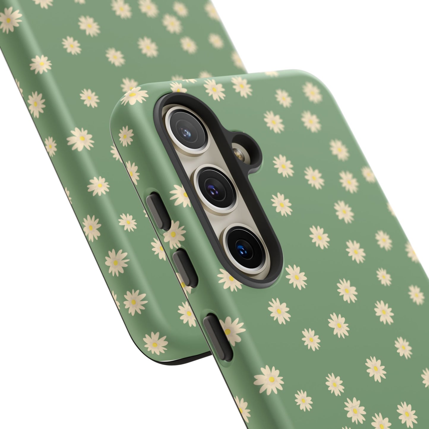 Floral Tough iPhone/Samsung Case - Durable Green Daisy Print for Nature Lovers