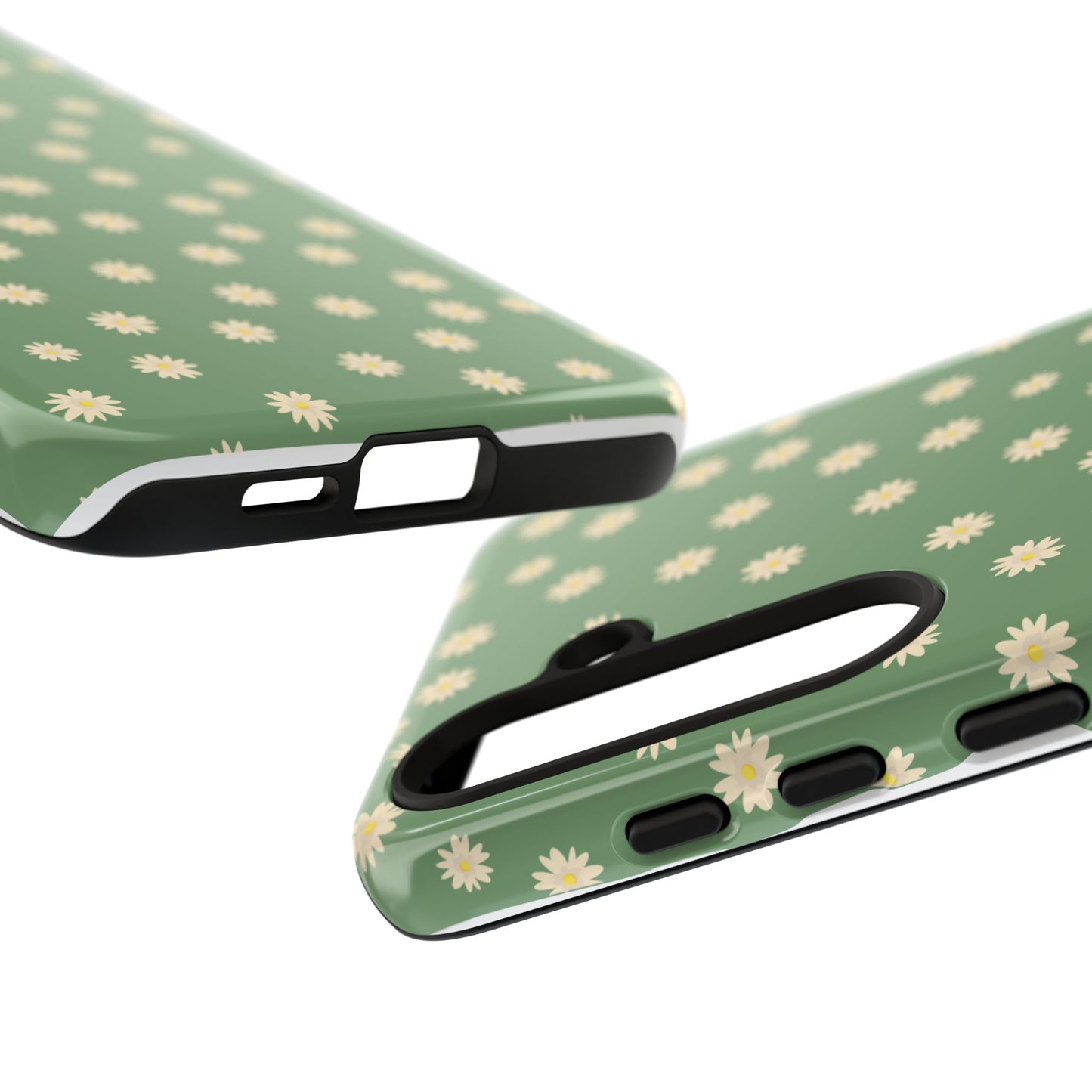 Floral Tough iPhone/Samsung Case - Durable Green Daisy Print for Nature Lovers