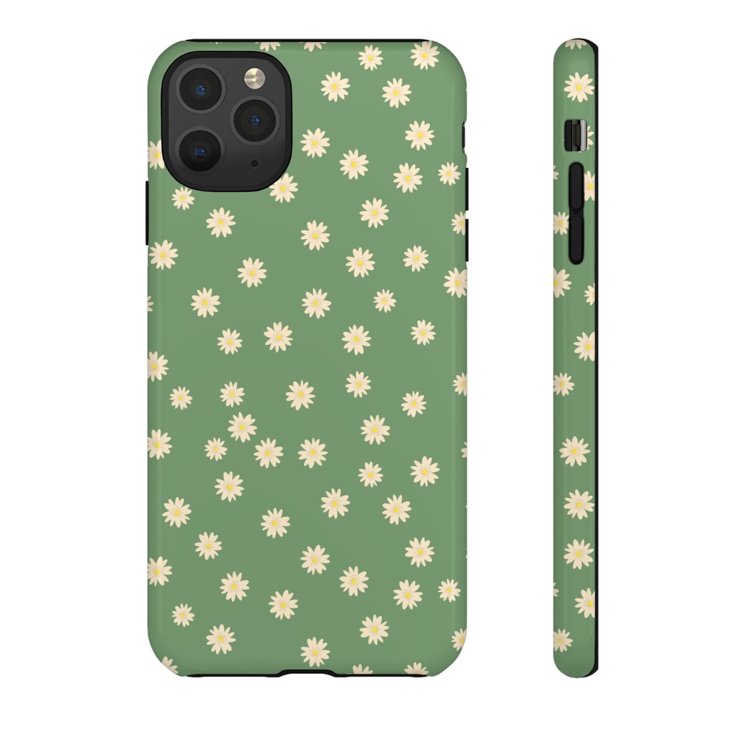 Floral Tough iPhone/Samsung Case - Durable Green Daisy Print for Nature Lovers