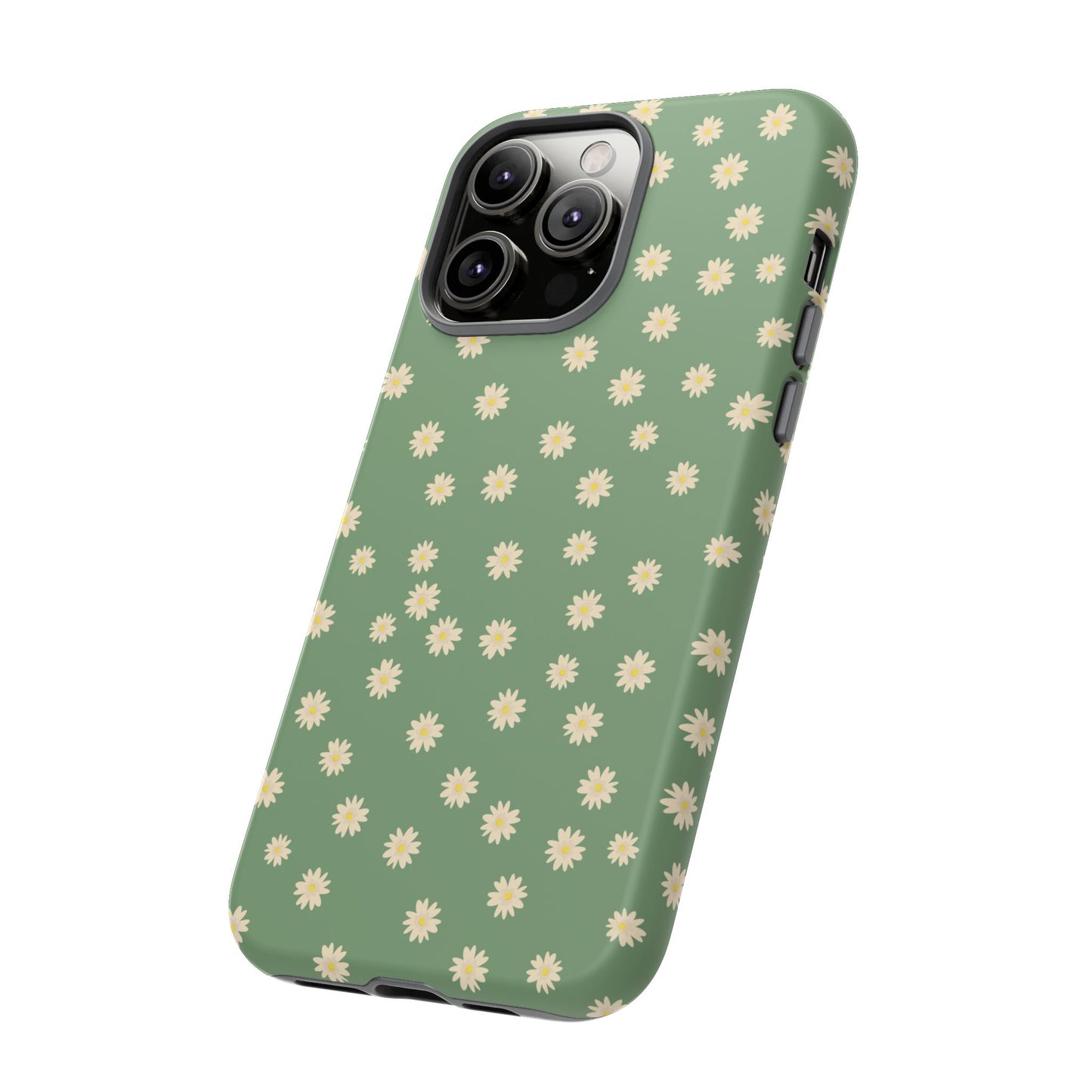 Floral Tough iPhone/Samsung Case - Durable Green Daisy Print for Nature Lovers