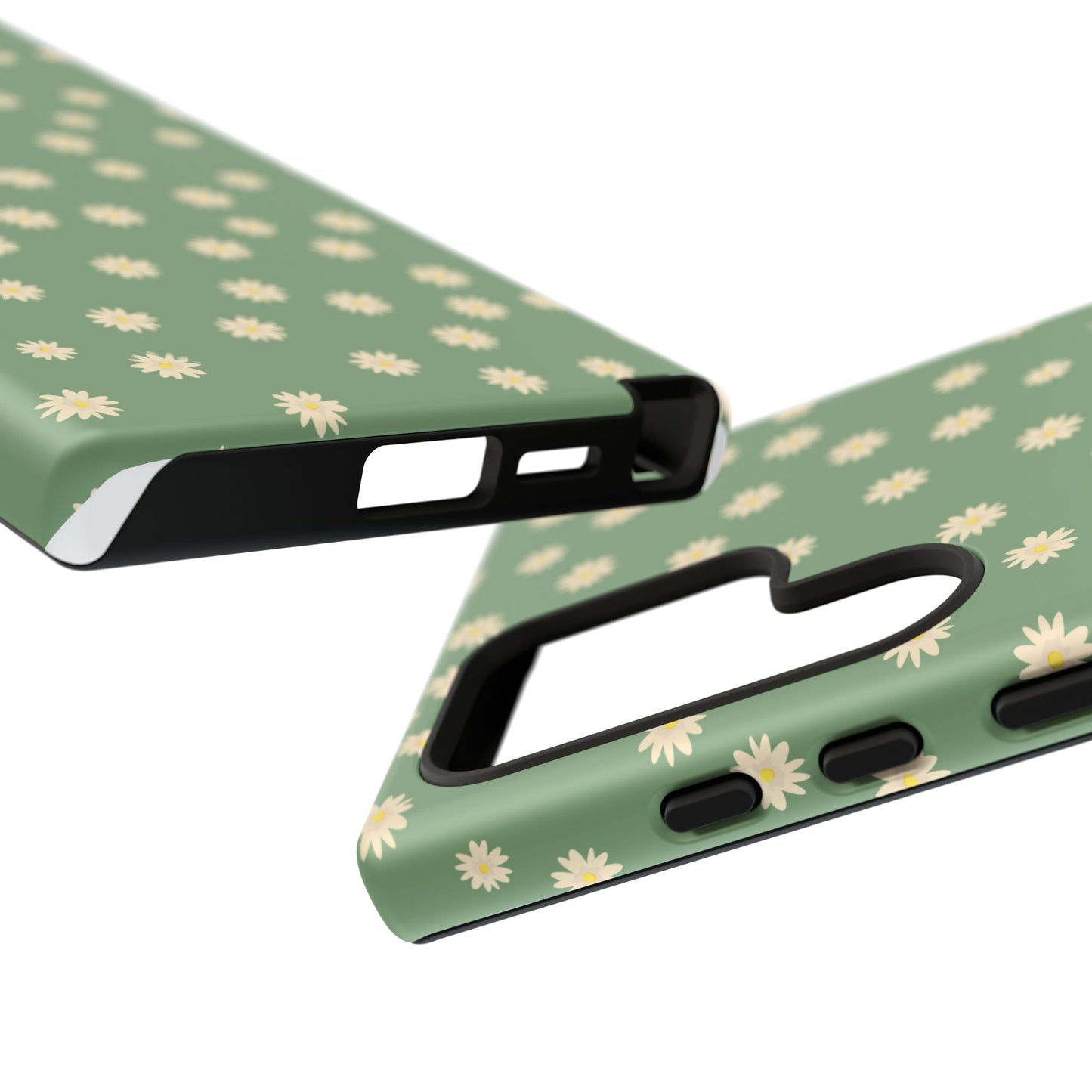 Floral Tough iPhone/Samsung Case - Durable Green Daisy Print for Nature Lovers