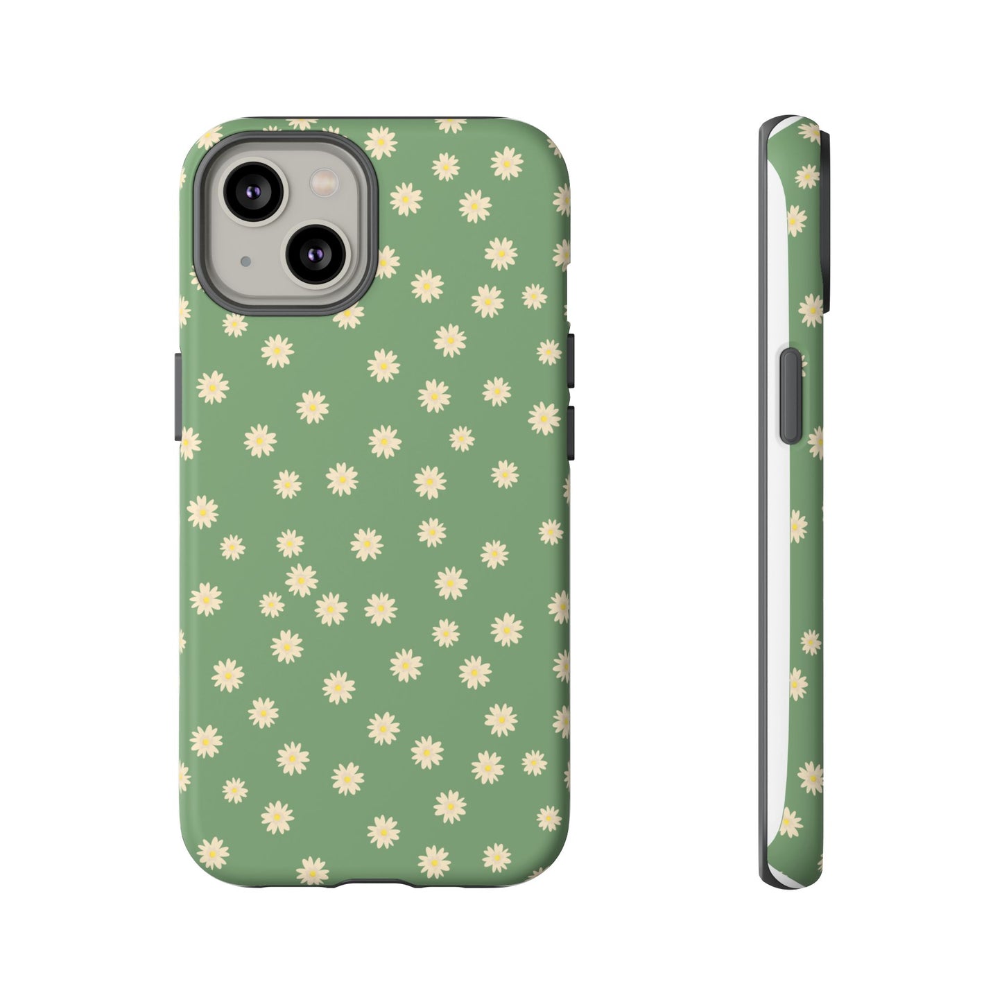 Floral Tough iPhone/Samsung Case - Durable Green Daisy Print for Nature Lovers