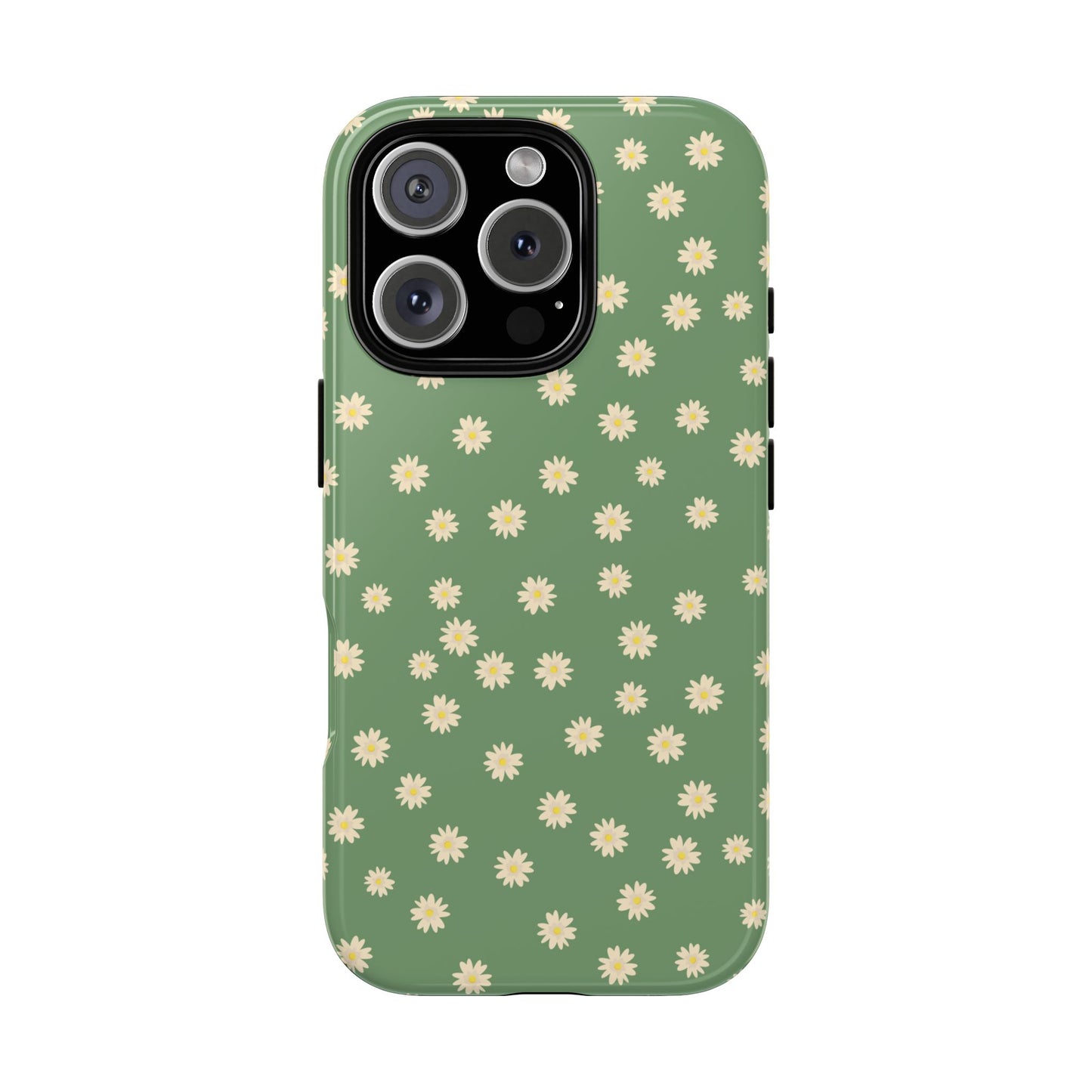 Floral Tough iPhone/Samsung Case - Durable Green Daisy Print for Nature Lovers