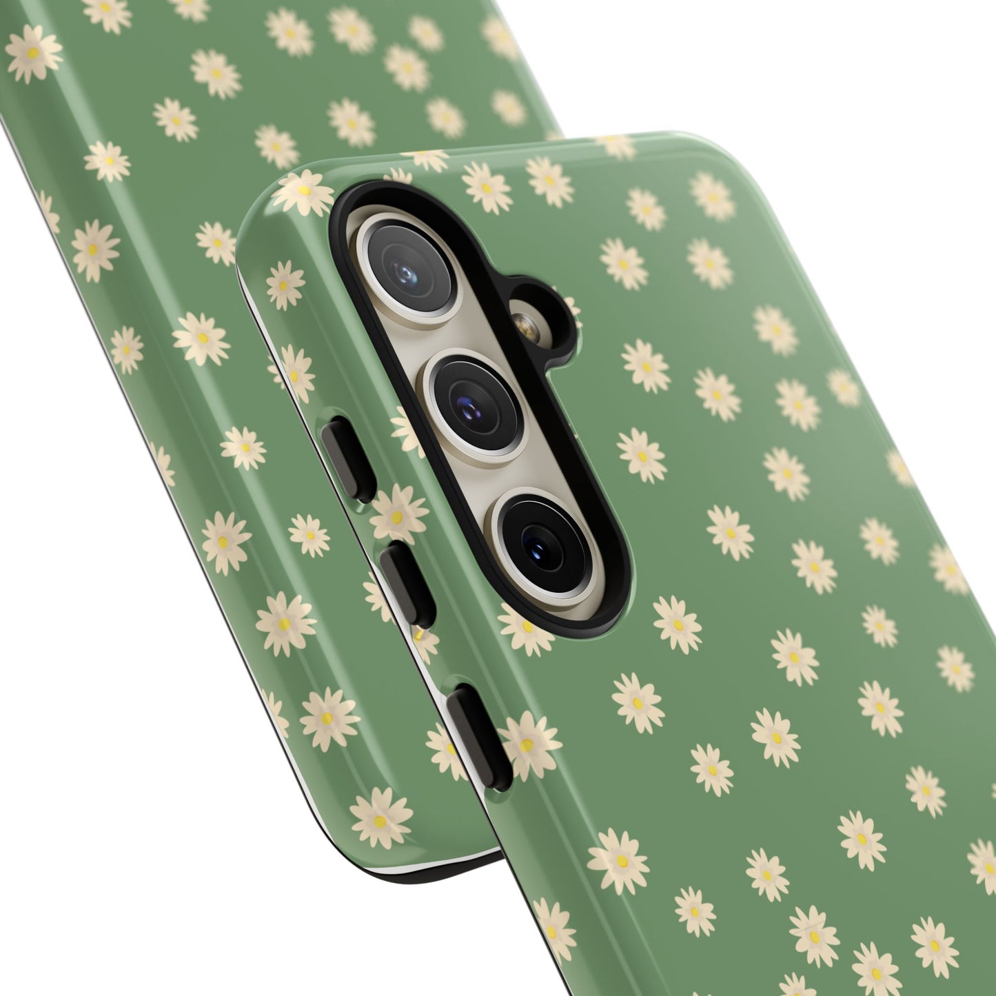 Floral Tough iPhone/Samsung Case - Durable Green Daisy Print for Nature Lovers