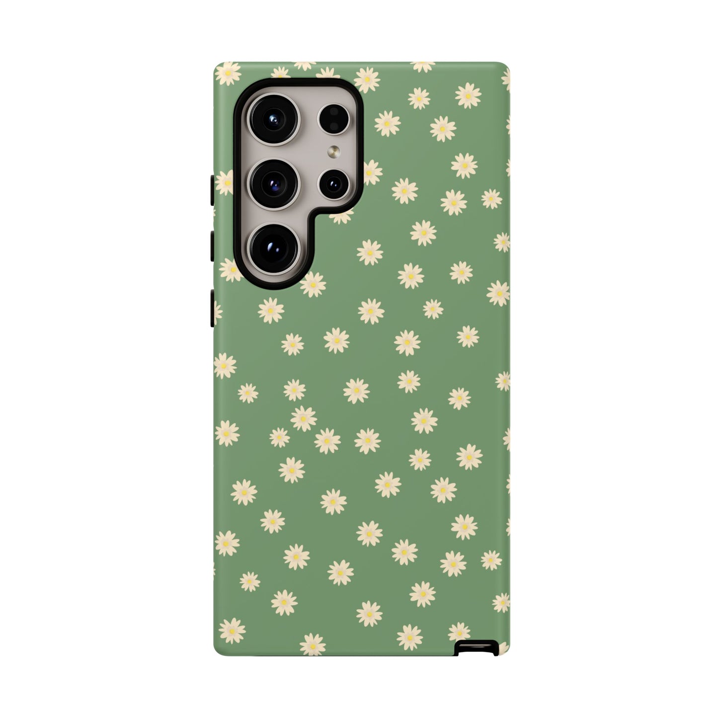 Floral Tough iPhone/Samsung Case - Durable Green Daisy Print for Nature Lovers