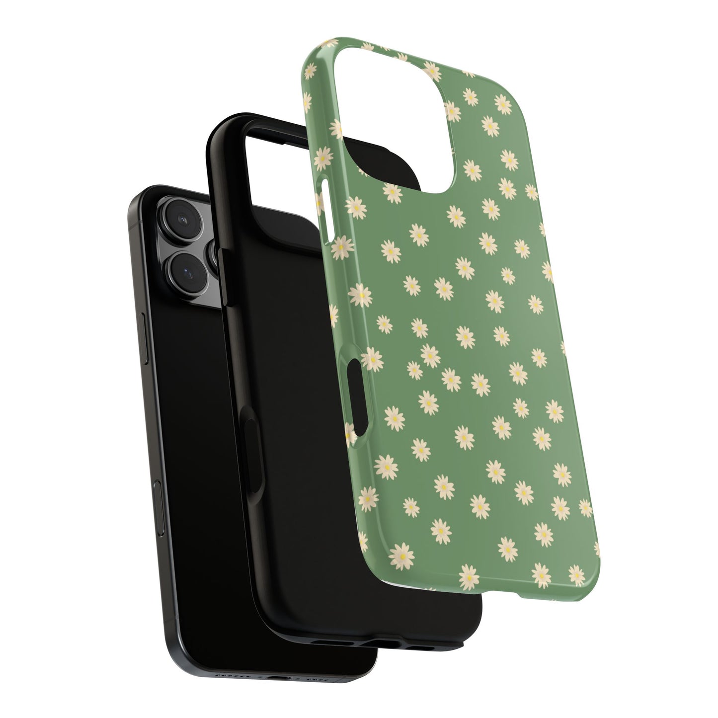 Floral Tough iPhone/Samsung Case - Durable Green Daisy Print for Nature Lovers