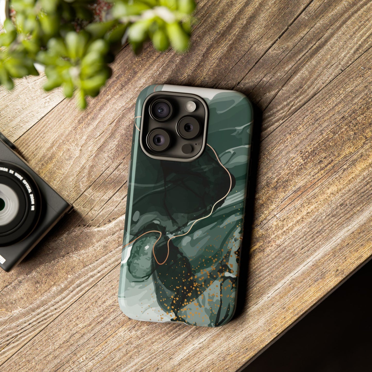 Green Marble Design with Gold Accents iPhone/Samsung Tough Phone Case