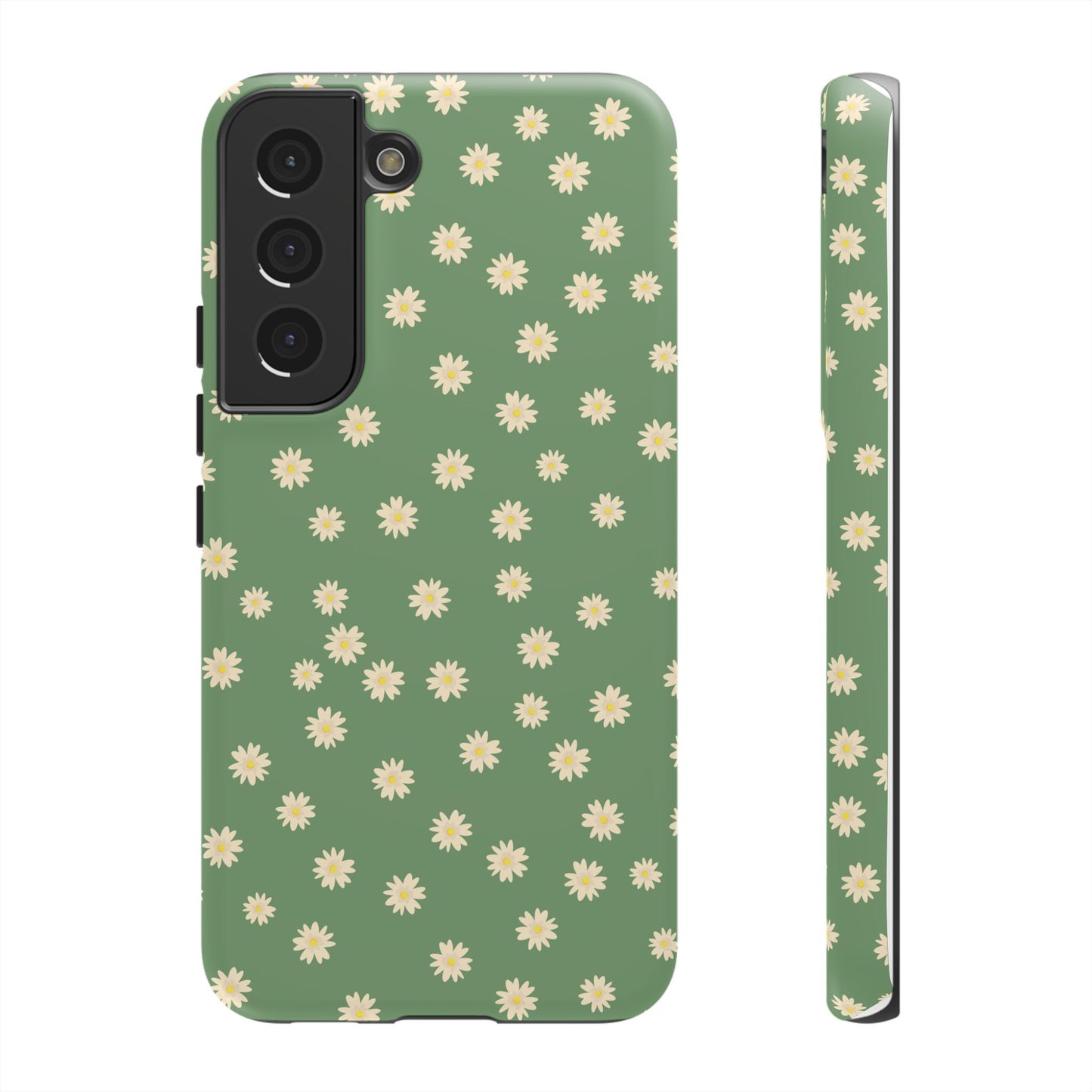 Floral Tough iPhone/Samsung Case - Durable Green Daisy Print for Nature Lovers