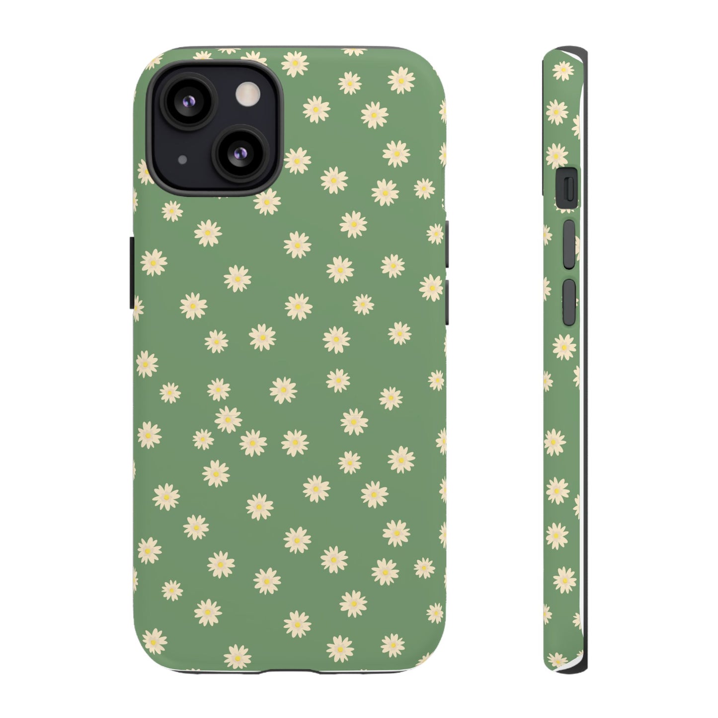 Floral Tough iPhone/Samsung Case - Durable Green Daisy Print for Nature Lovers