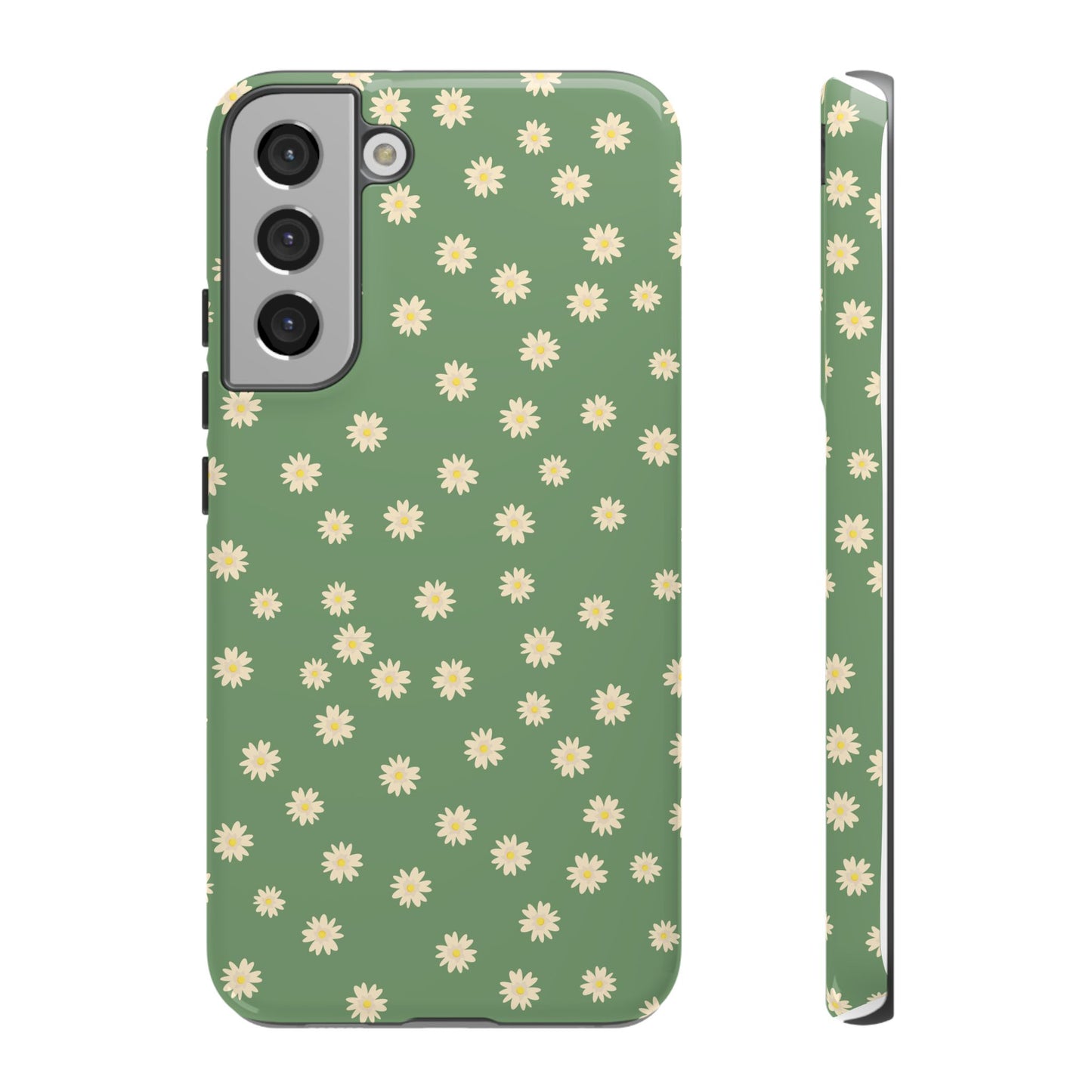 Floral Tough iPhone/Samsung Case - Durable Green Daisy Print for Nature Lovers