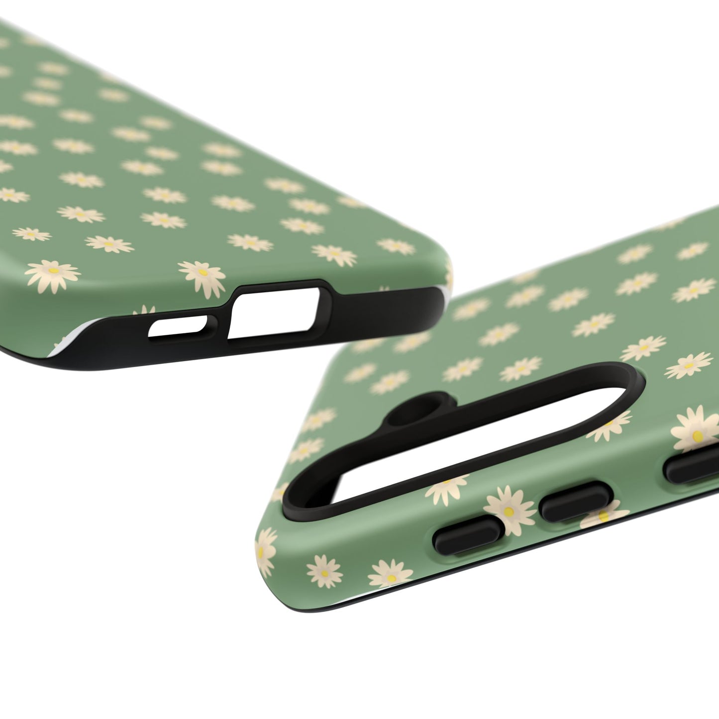 Floral Tough iPhone/Samsung Case - Durable Green Daisy Print for Nature Lovers