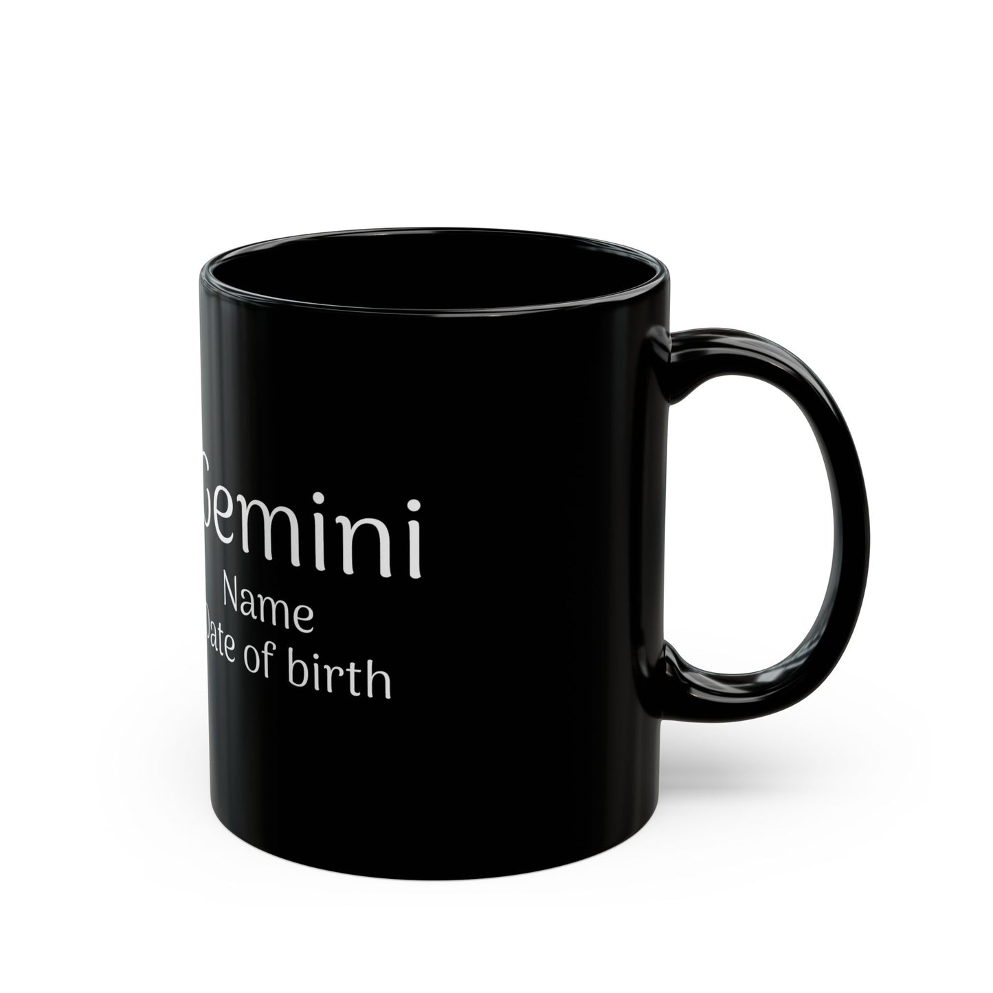 Personalized Gemini Astrology Mug - Custom Name & Birth Date - 11oz/15oz Black Coffee Cup