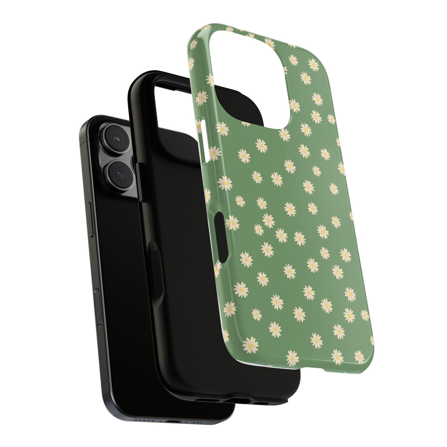 Floral Tough iPhone/Samsung Case - Durable Green Daisy Print for Nature Lovers