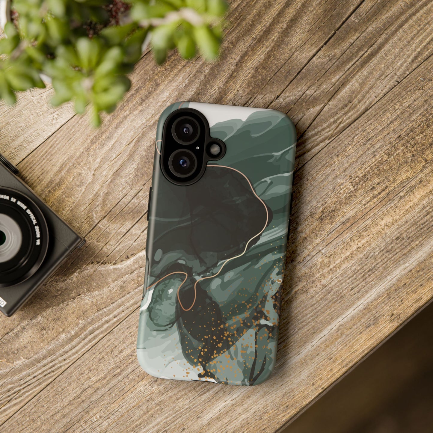 Green Marble Design with Gold Accents iPhone/Samsung Tough Phone Case