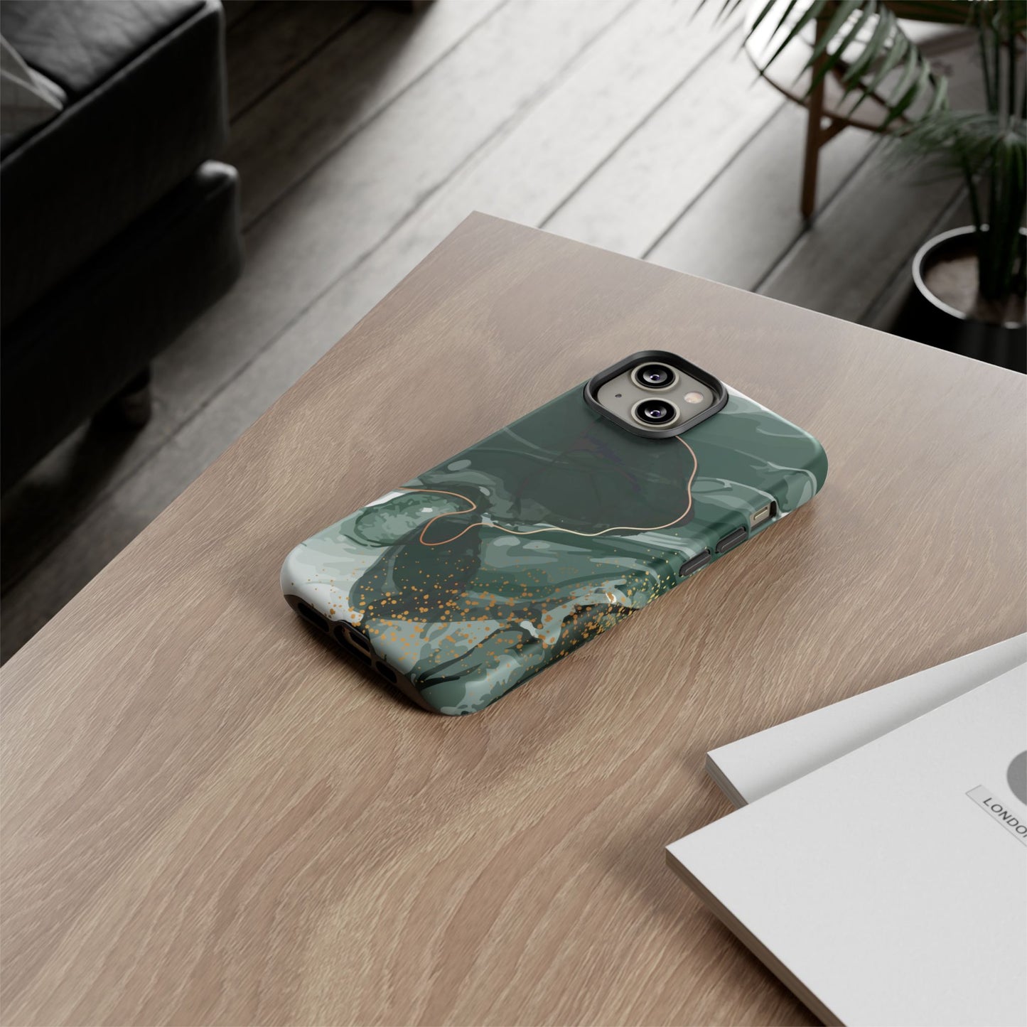 Green Marble Design with Gold Accents iPhone/Samsung Tough Phone Case