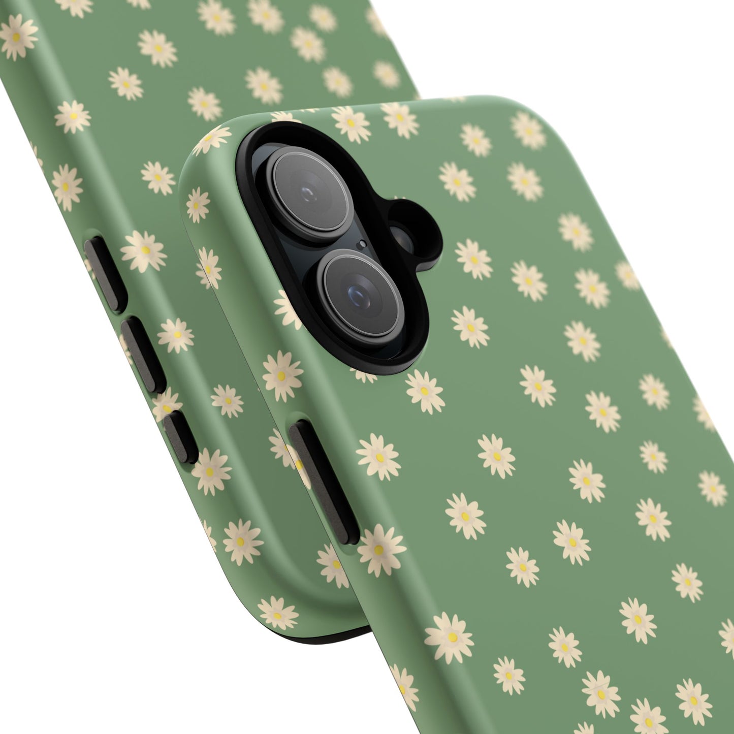 Floral Tough iPhone/Samsung Case - Durable Green Daisy Print for Nature Lovers