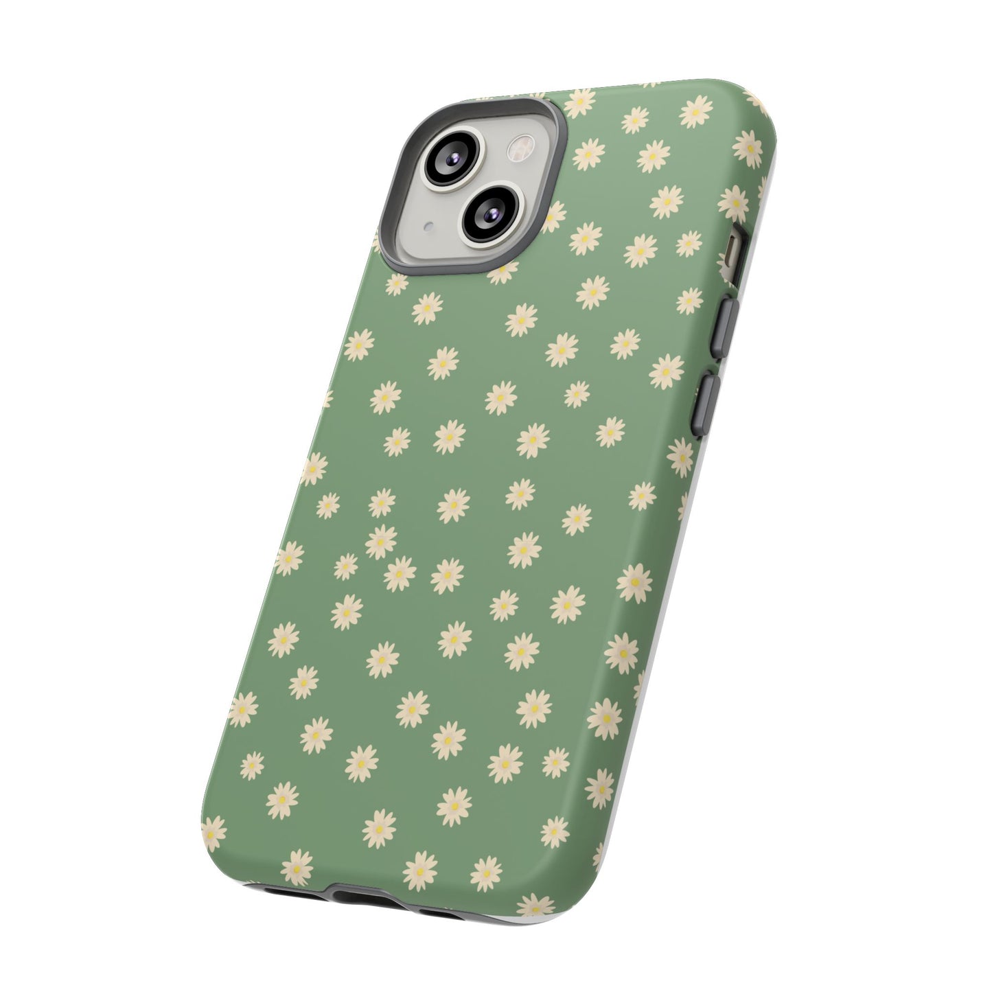 Floral Tough iPhone/Samsung Case - Durable Green Daisy Print for Nature Lovers