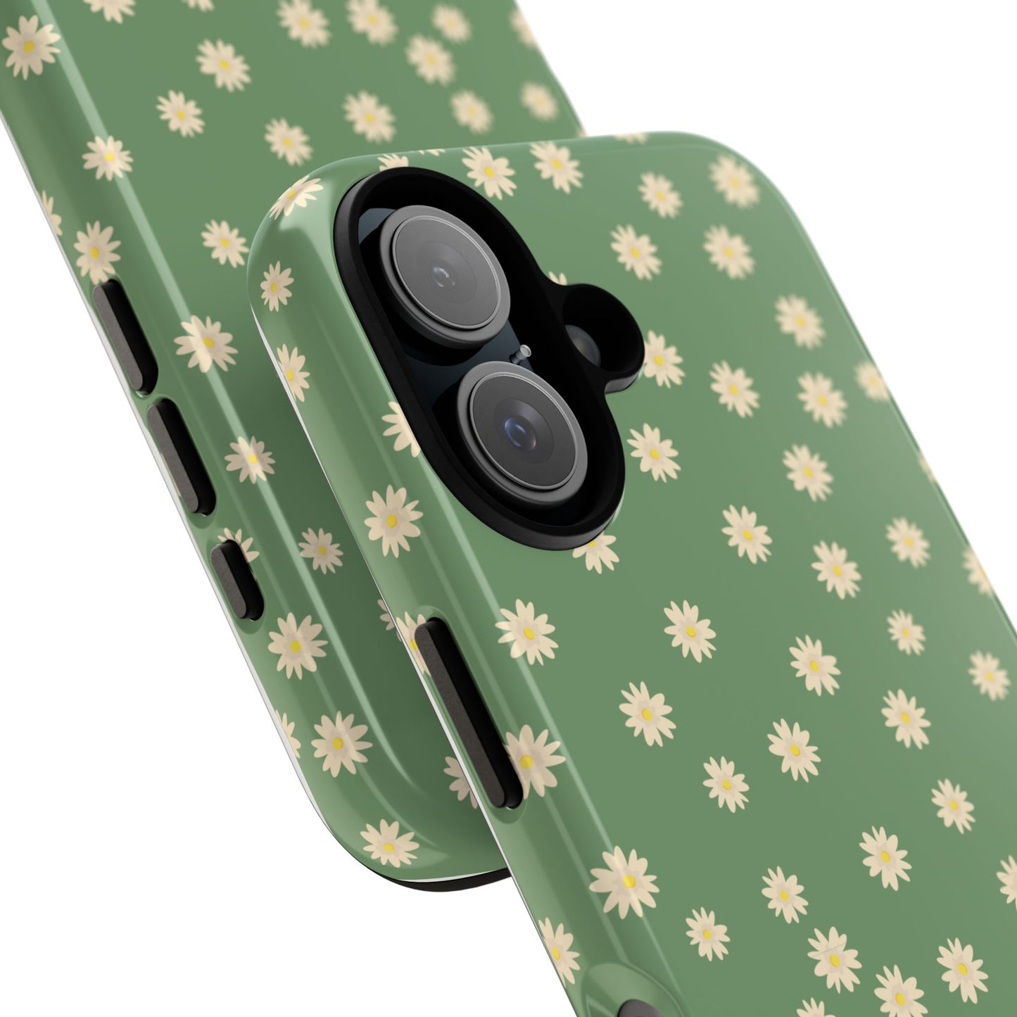 Floral Tough iPhone/Samsung Case - Durable Green Daisy Print for Nature Lovers