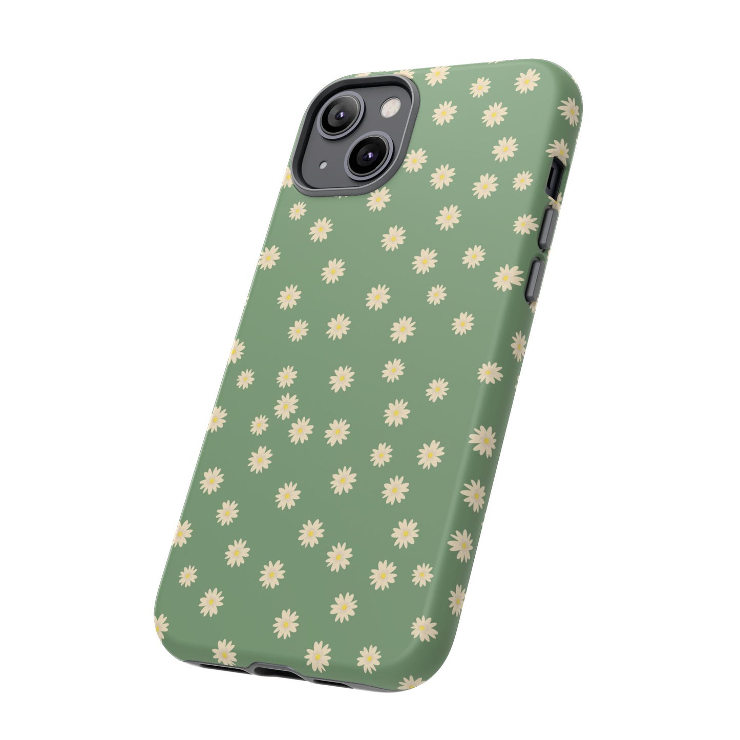 Floral Tough iPhone/Samsung Case - Durable Green Daisy Print for Nature Lovers