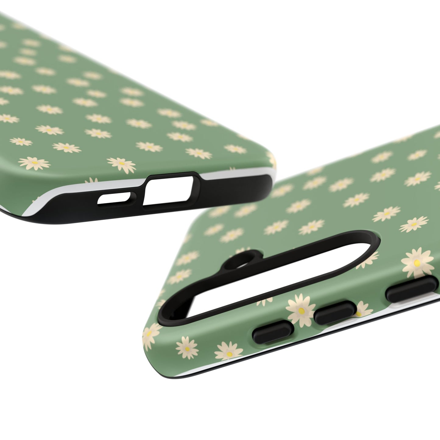 Floral Tough iPhone/Samsung Case - Durable Green Daisy Print for Nature Lovers