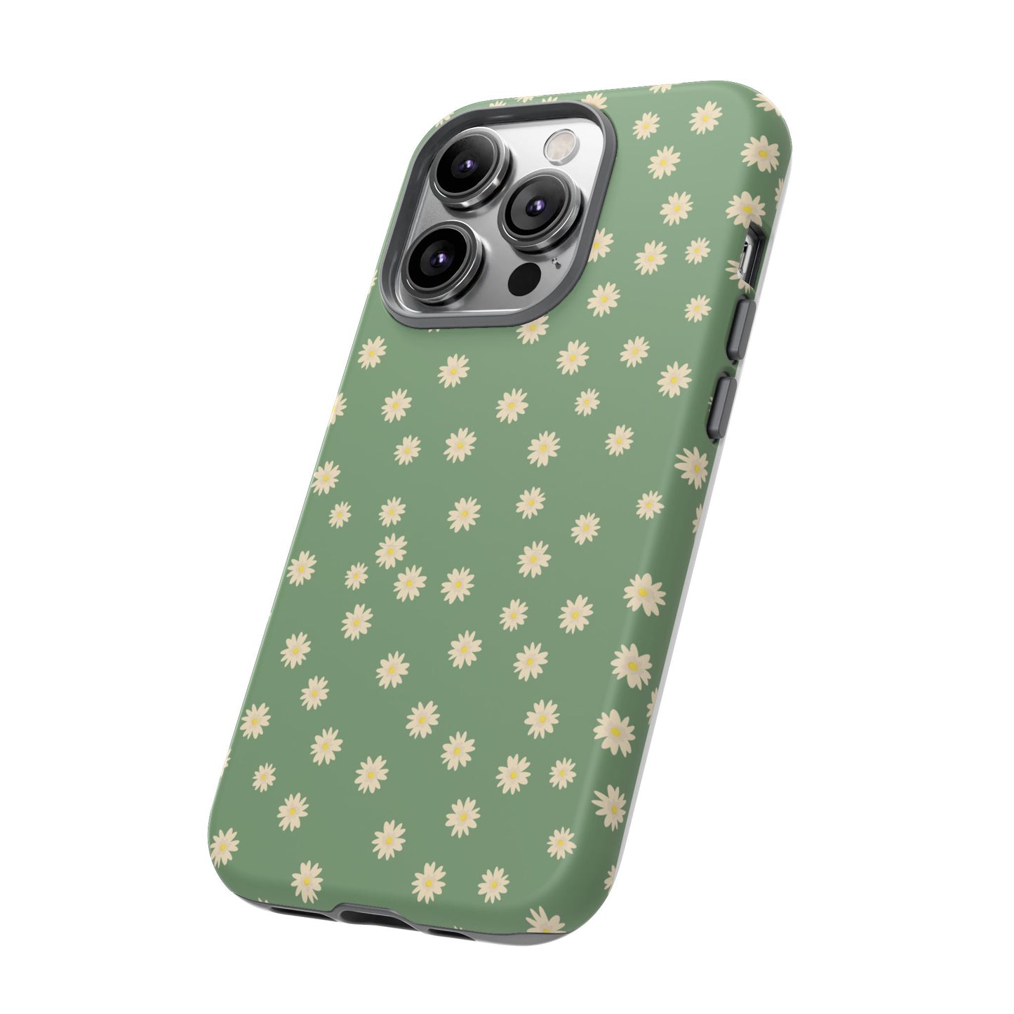 Floral Tough iPhone/Samsung Case - Durable Green Daisy Print for Nature Lovers