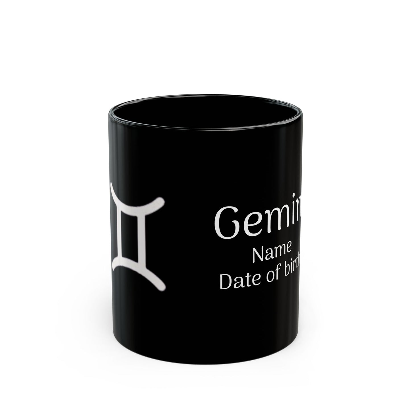 Personalized Gemini Astrology Mug - Custom Name & Birth Date - 11oz/15oz Black Coffee Cup