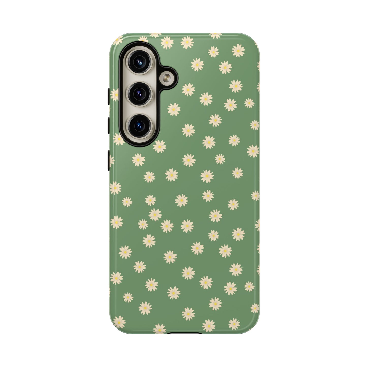 Floral Tough iPhone/Samsung Case - Durable Green Daisy Print for Nature Lovers