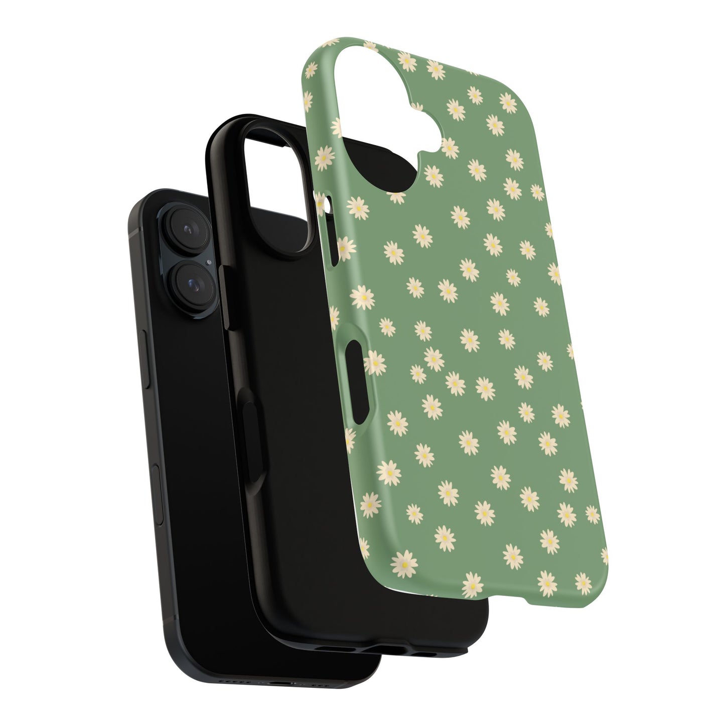 Floral Tough iPhone/Samsung Case - Durable Green Daisy Print for Nature Lovers