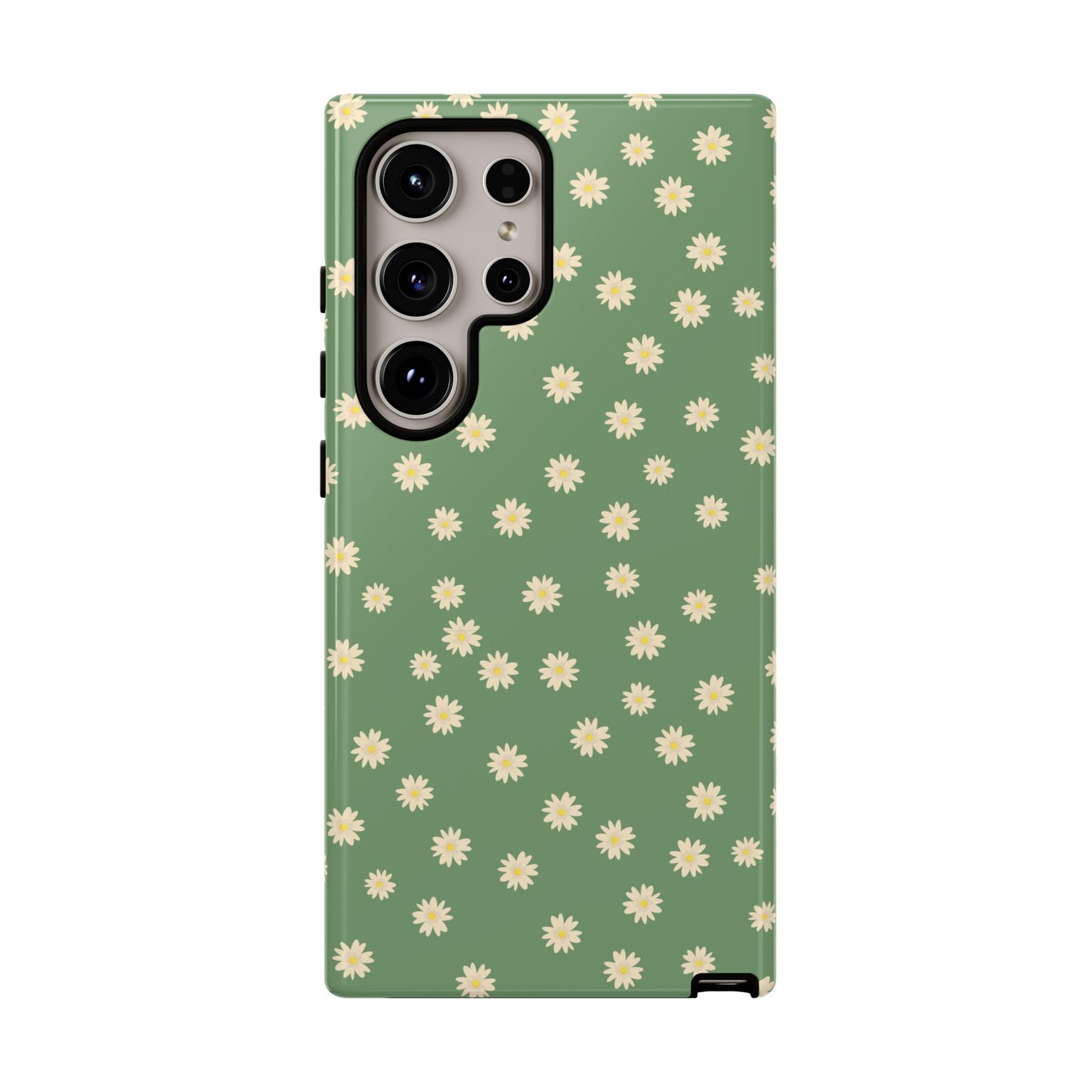 Floral Tough iPhone/Samsung Case - Durable Green Daisy Print for Nature Lovers