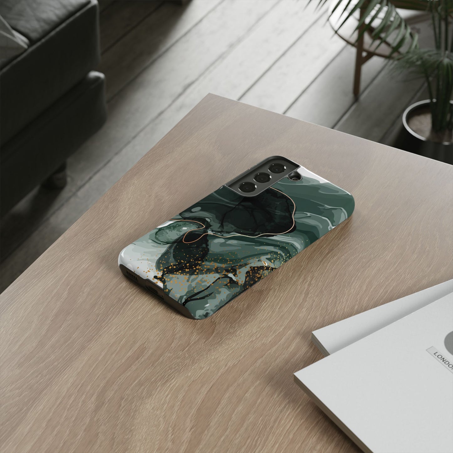 Green Marble Design with Gold Accents iPhone/Samsung Tough Phone Case