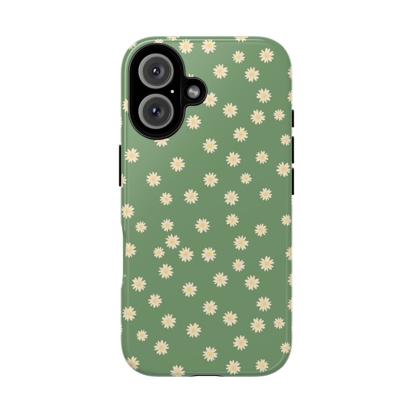 Floral Tough iPhone/Samsung Case - Durable Green Daisy Print for Nature Lovers