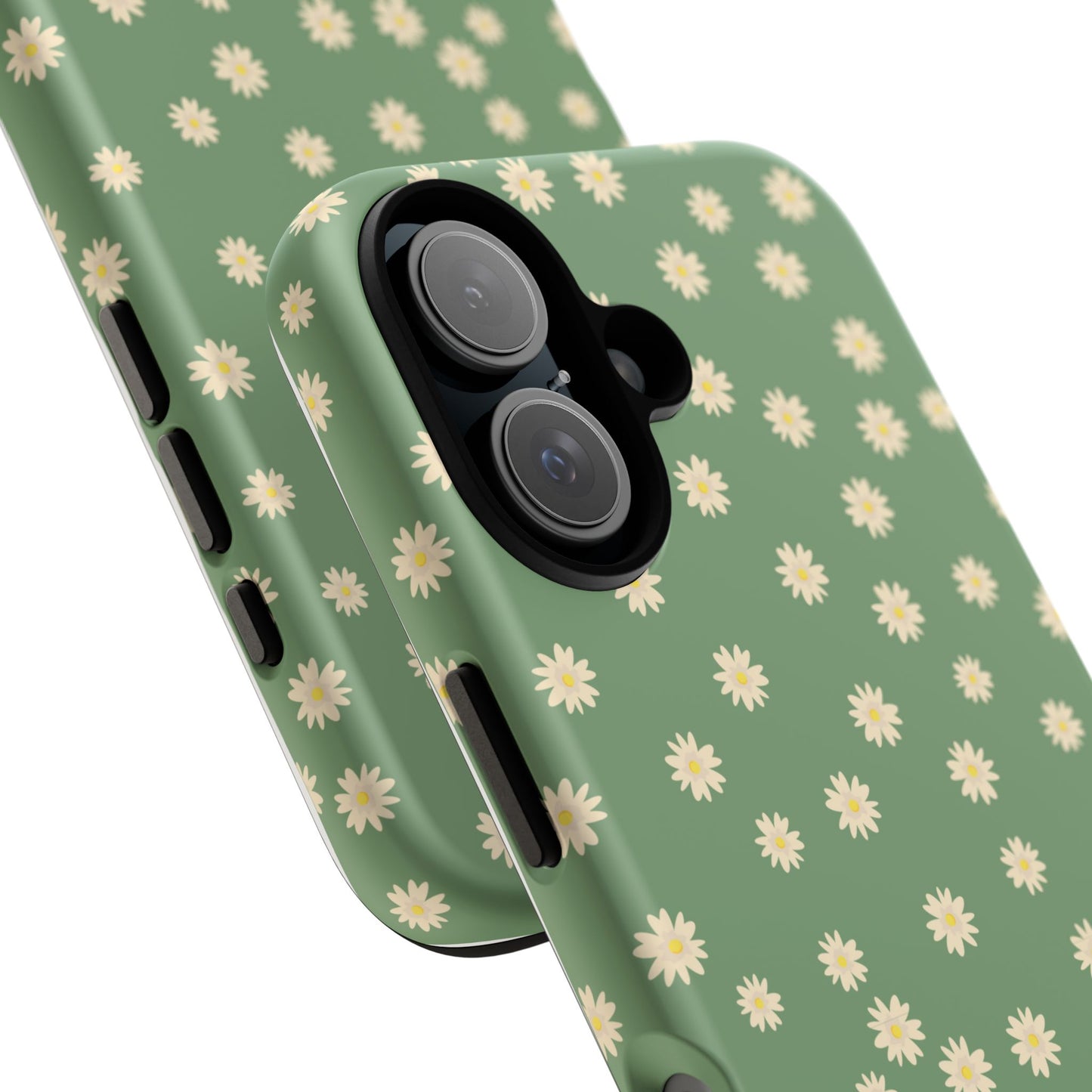 Floral Tough iPhone/Samsung Case - Durable Green Daisy Print for Nature Lovers