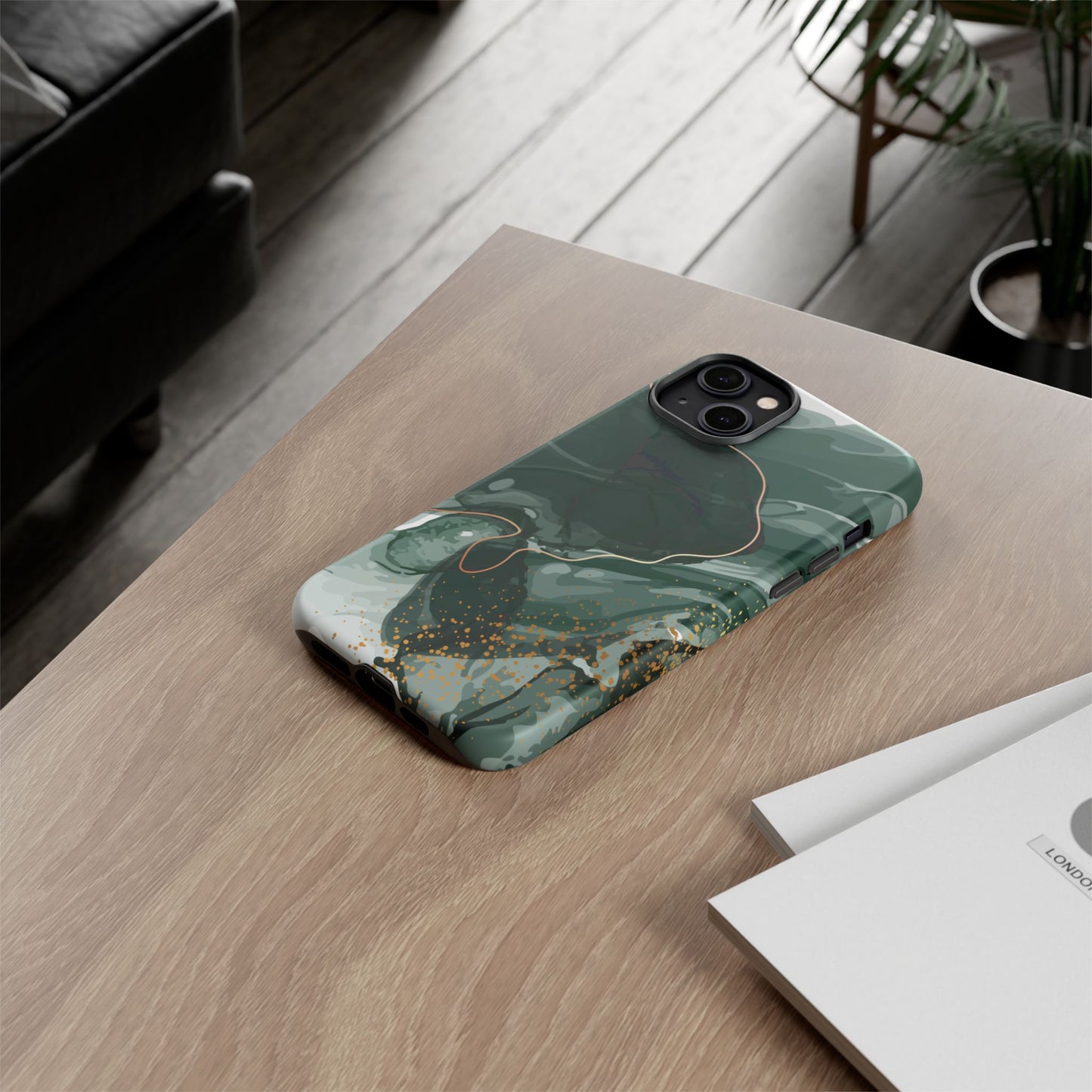 Green Marble Design with Gold Accents iPhone/Samsung Tough Phone Case