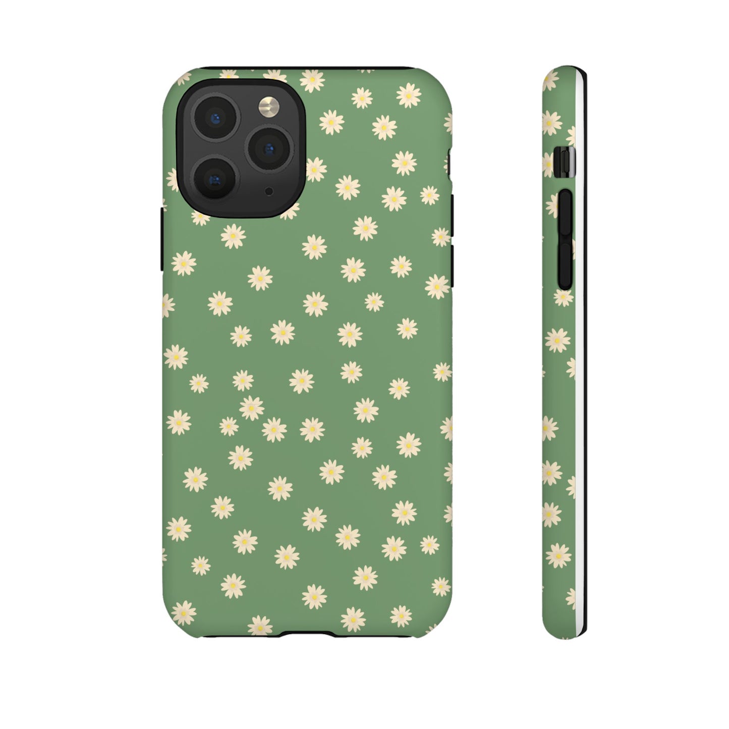 Floral Tough iPhone/Samsung Case - Durable Green Daisy Print for Nature Lovers