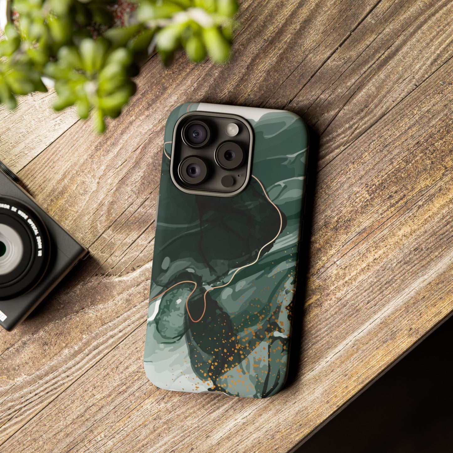 Green Marble Design with Gold Accents iPhone/Samsung Tough Phone Case