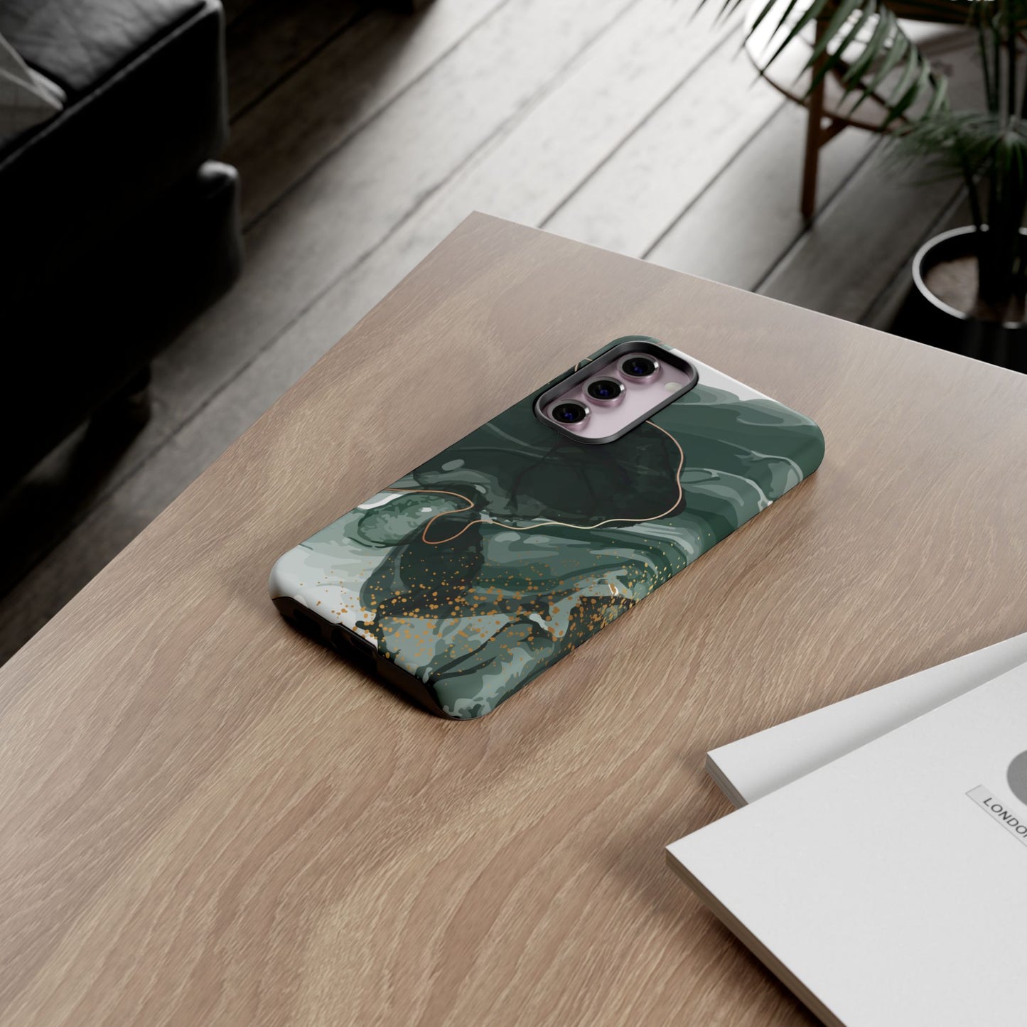 Green Marble Design with Gold Accents iPhone/Samsung Tough Phone Case