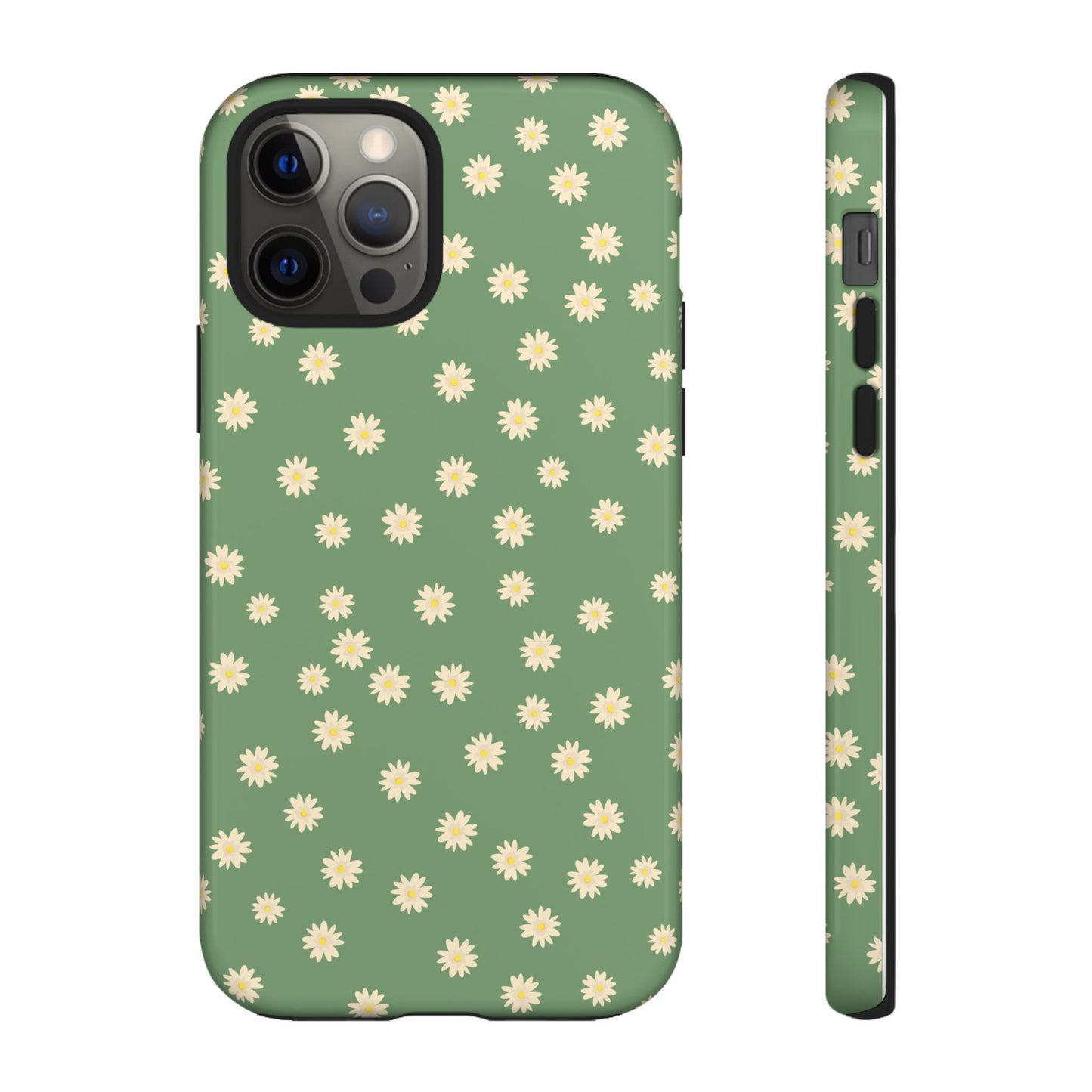 Floral Tough iPhone/Samsung Case - Durable Green Daisy Print for Nature Lovers