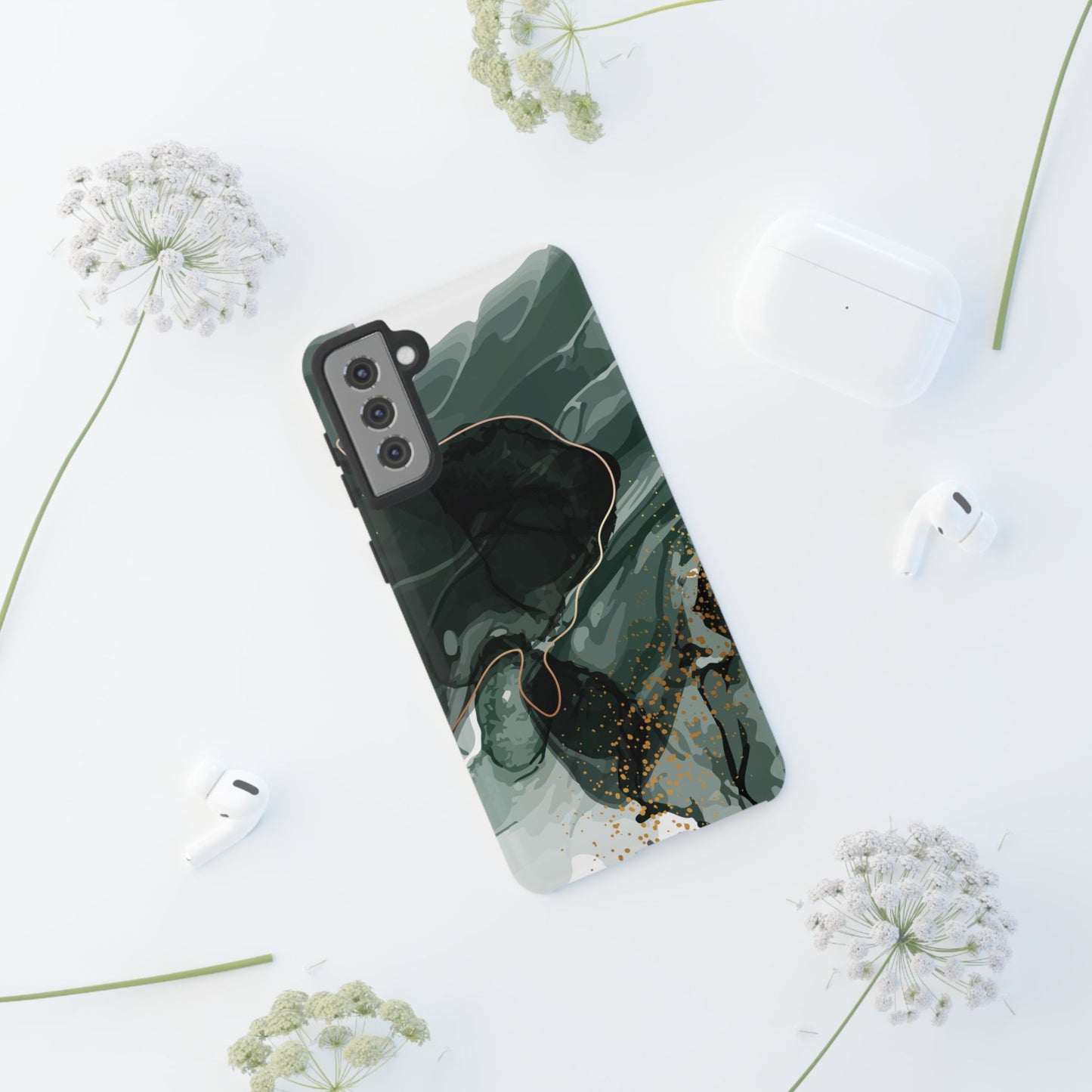 Green Marble Design with Gold Accents iPhone/Samsung Tough Phone Case